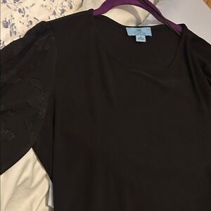 CeCe Black Dressy Top with Floral Lace Sleeves